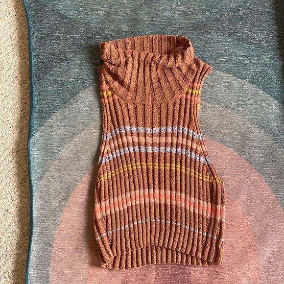 Free People Edith Striped Brown Sleeveless Sweater Vest - Picture 8 of 11